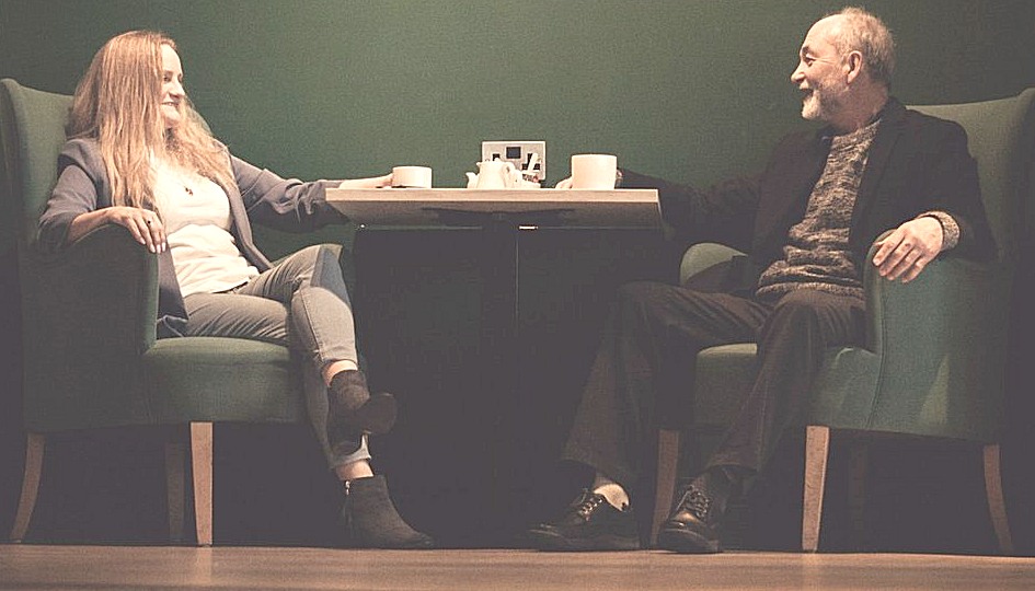 Suzann Rose and Mike, My Tranquil Space partners, meeting over coffee
